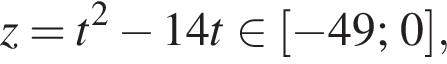 z=t в квад­ра­те минус 14t при­над­ле­жит левая квад­рат­ная скоб­ка минус 49; 0 пра­вая квад­рат­ная скоб­ка ,